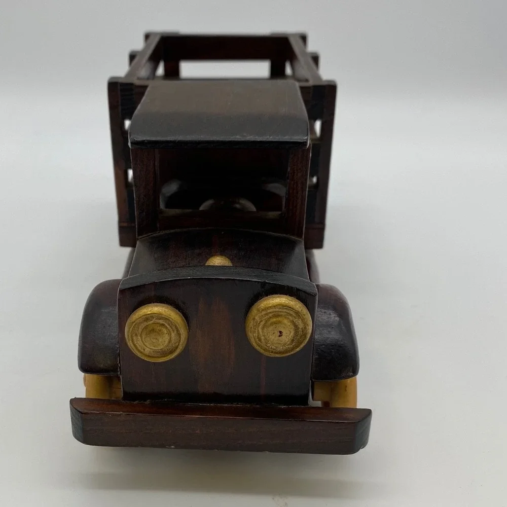 Handmade Wooden Stake Bed Truck Model Vintage Style Brown Collectible Decor Read